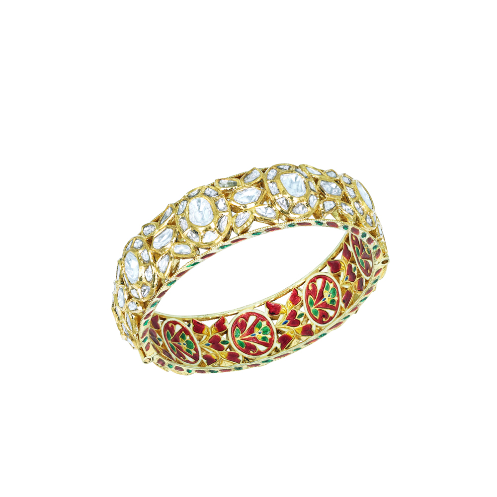 Polki Bangle with Ivory Look and Floral Patterns Inside
